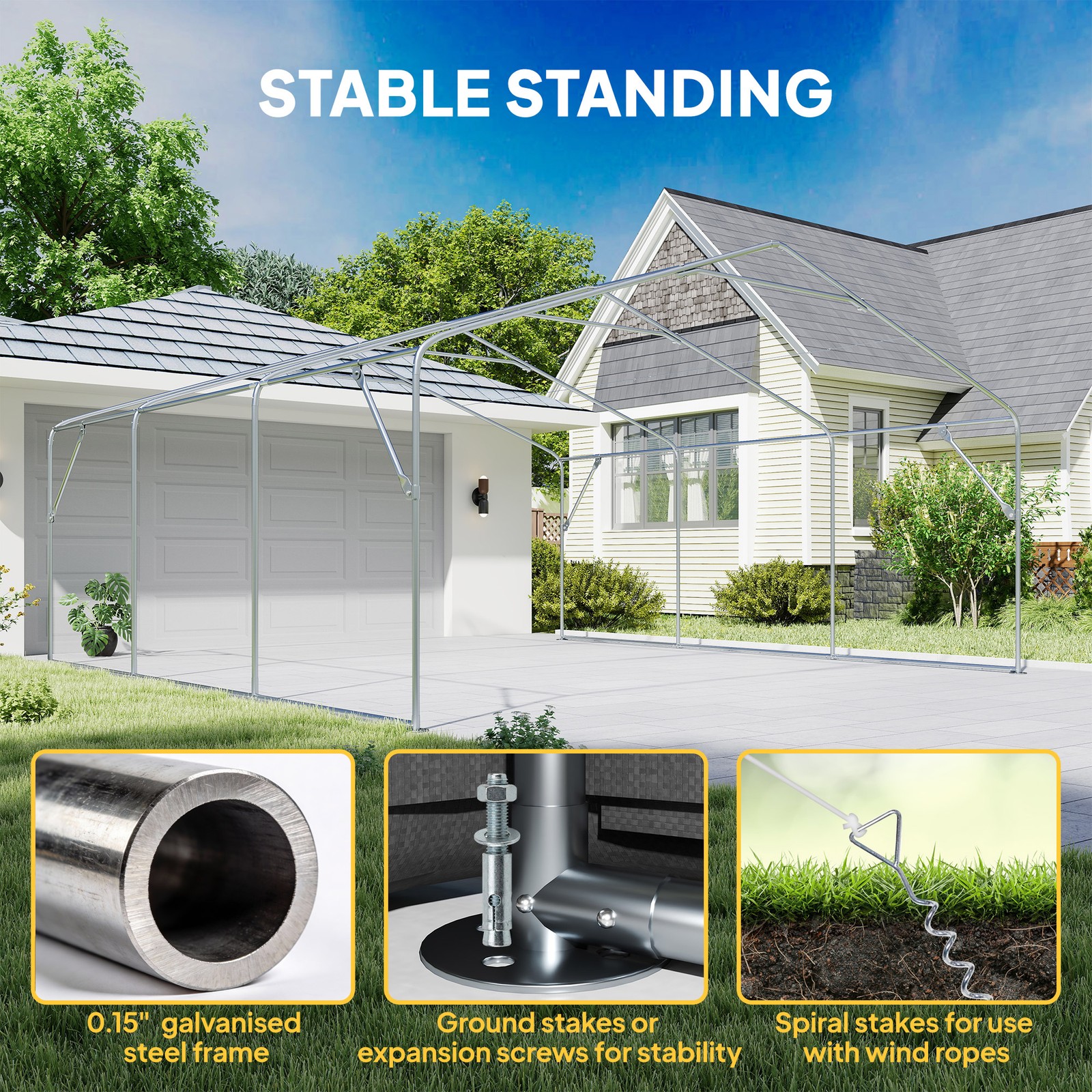 20' x 20' Heavy Duty Carport Portable Garage, Dark Gray