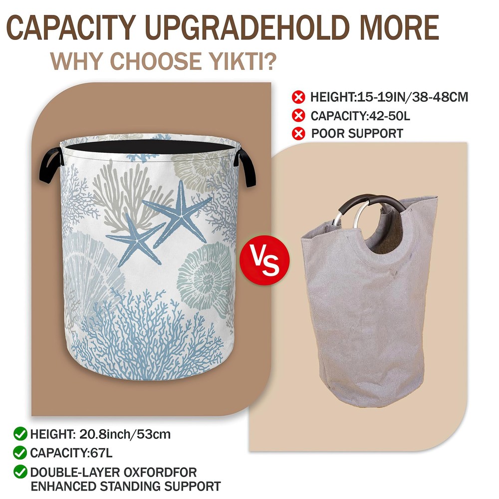 Collapsible Laundry Basket,Coastal Beach Dirty Clothes Hamper,Shell Starfish ...