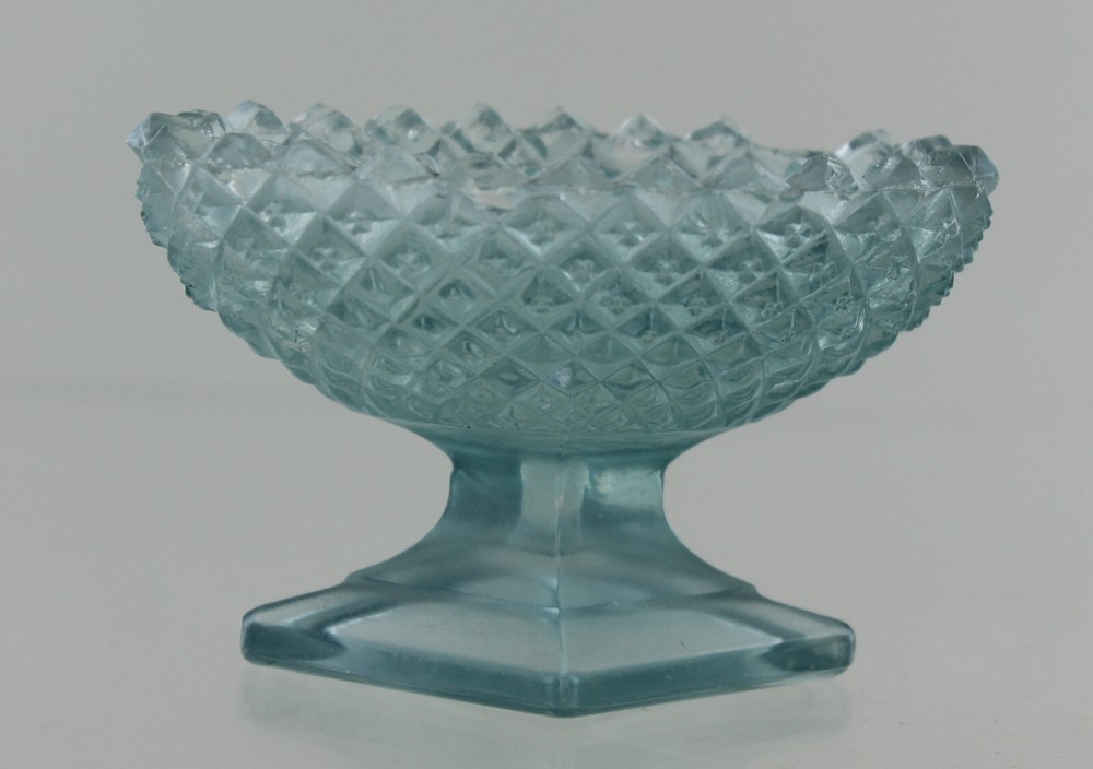 Vintage Pedestal Salt Dip Cellar - Light Blue Diamond Pattern
