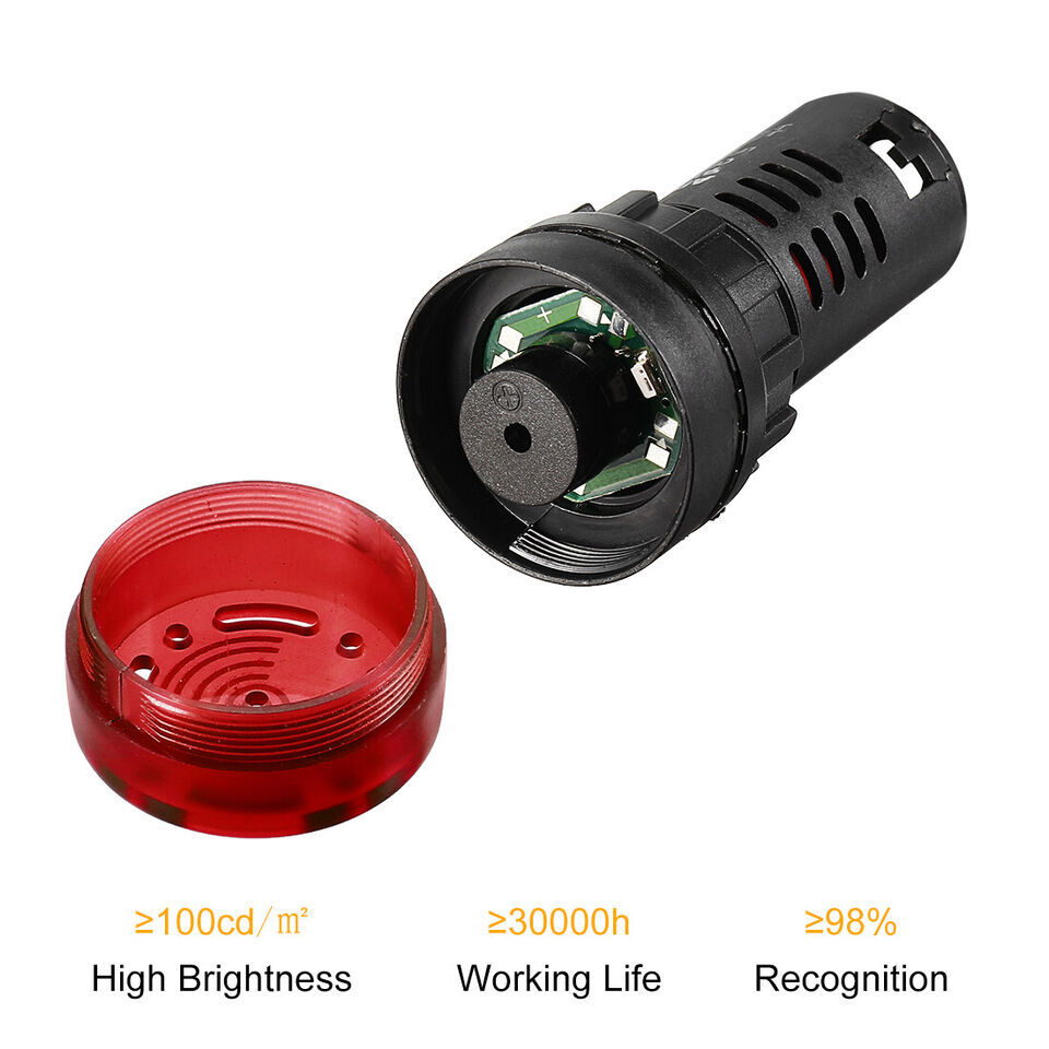 2 Pack 22mm 24V AC/DC Red LED Flashing Buzzer Pilot Panel Indicator Light Lamp