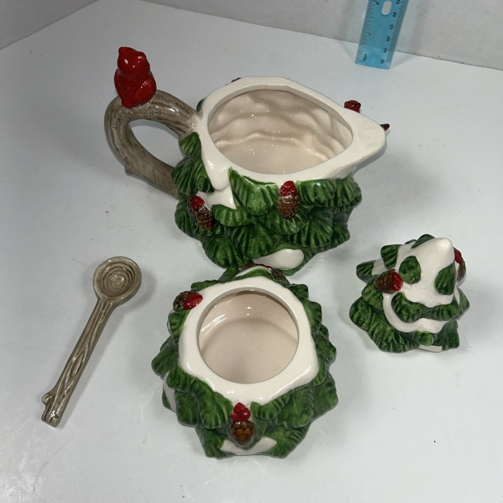Three tier Christmas tree teapot with spoon