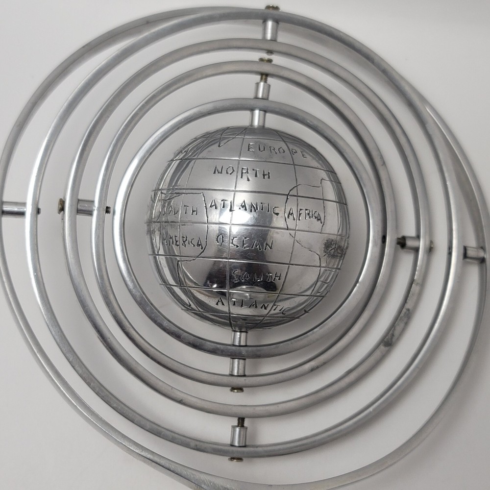Armillary Sphere Silver Pewter Rotating Spinning Globe 10 Inches