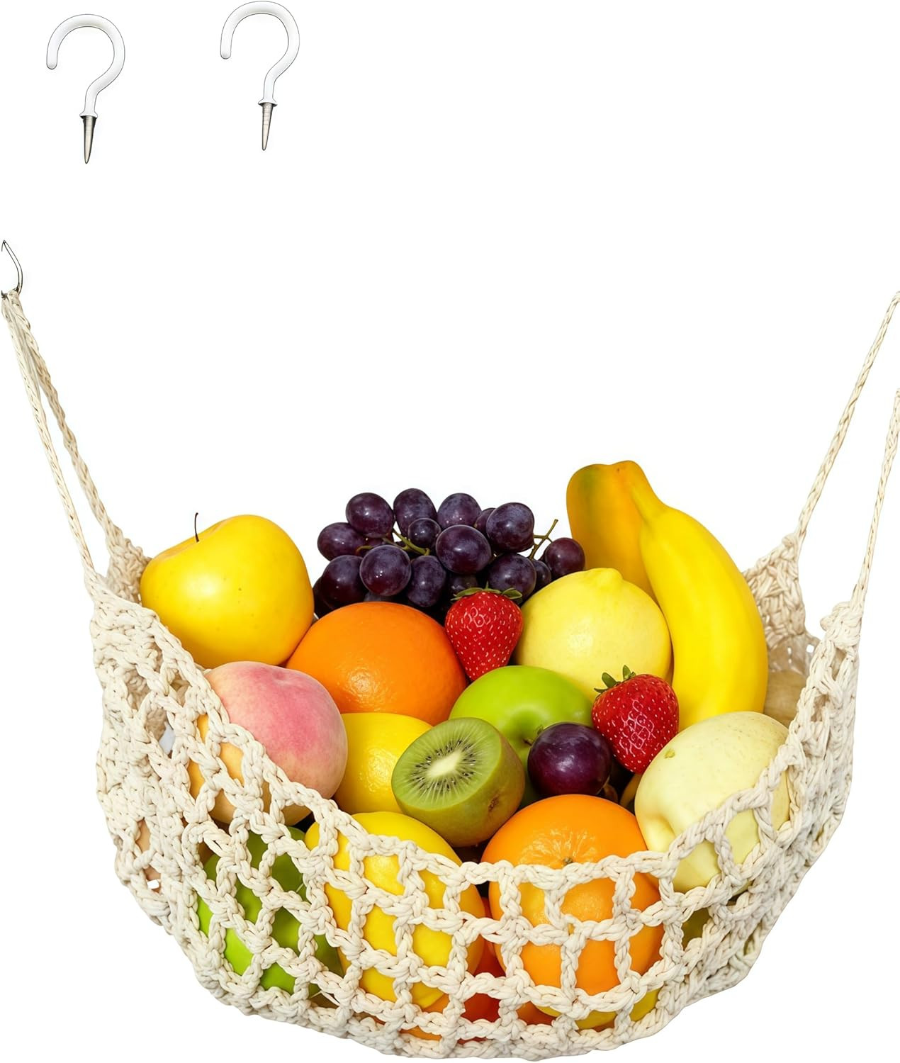 Pavnso 1 Park 16×12.5In Large Macrame Fruit Hammock, Kitchen Décor Storage under