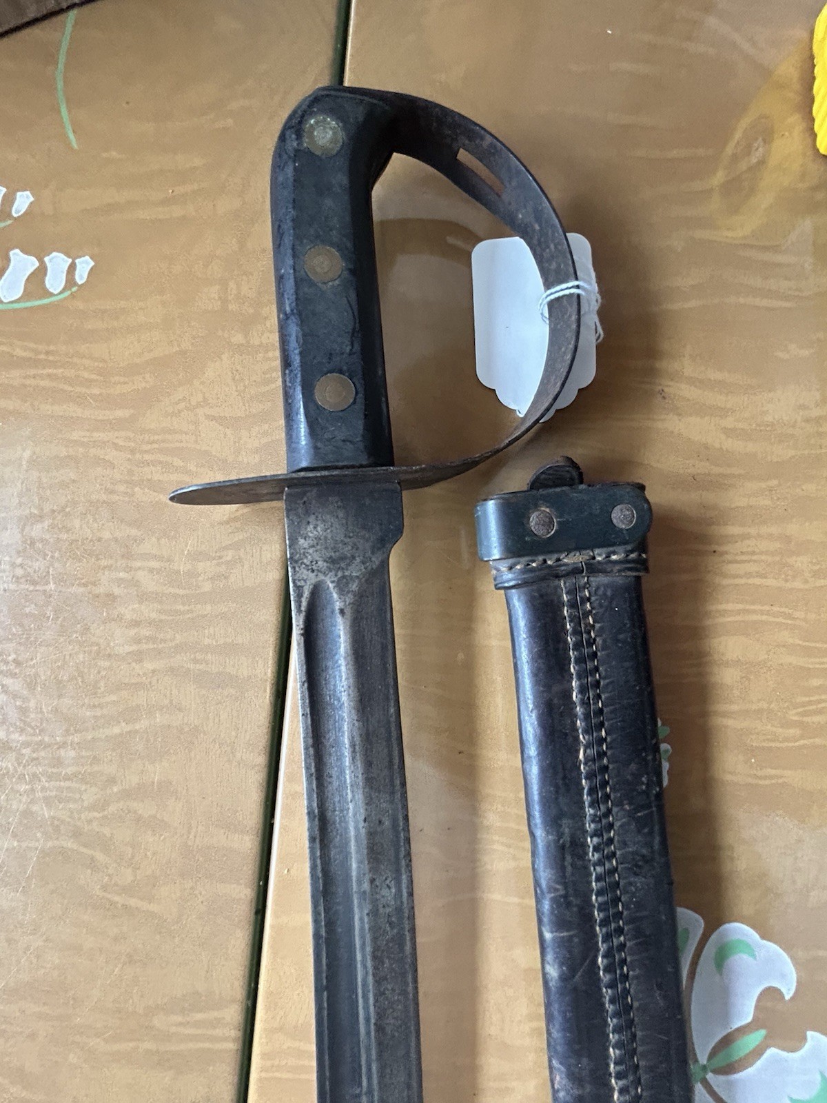 WWI Model 1917 Or M1941 USN Naval Cutlass Saber W/ Leather Sheath