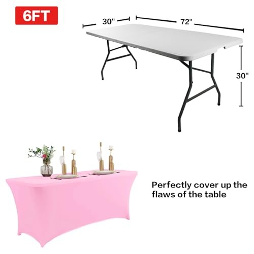 2 Pack 4FT Table Cloth for Rectangular Fitted Events Stretch 4 Ft - 2 Pcs Pink