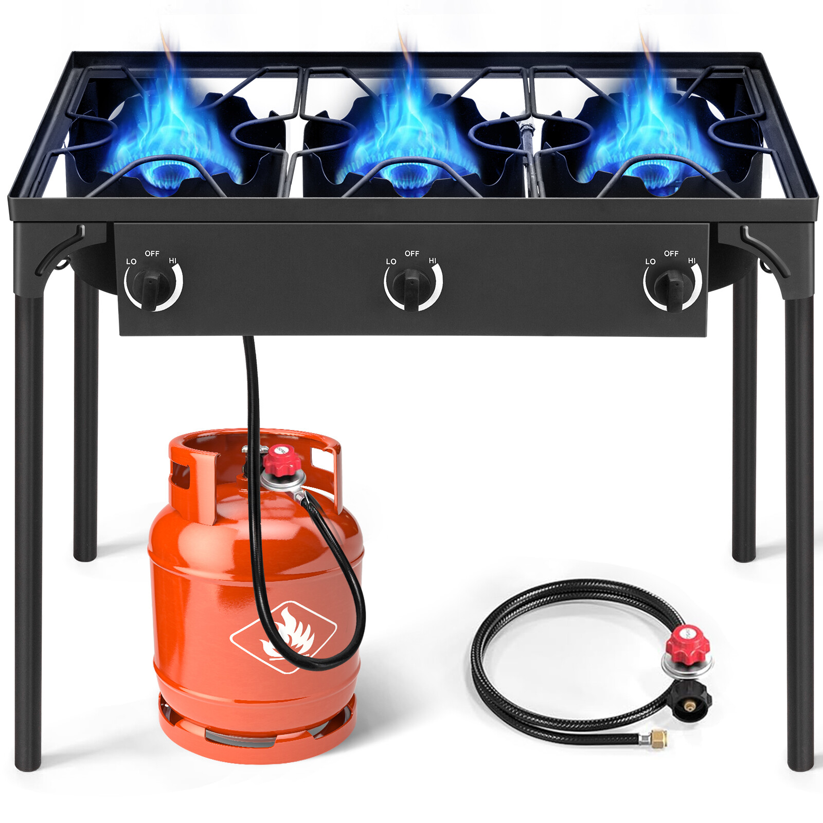 Zokop Portable Propane 225000-BTU 1-3 Gas Burners Outdoor Cooker Stove BBQ Grill
