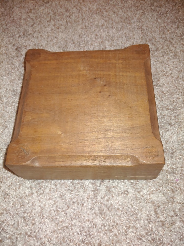 small oak hinge top box with space to display photo or needlework