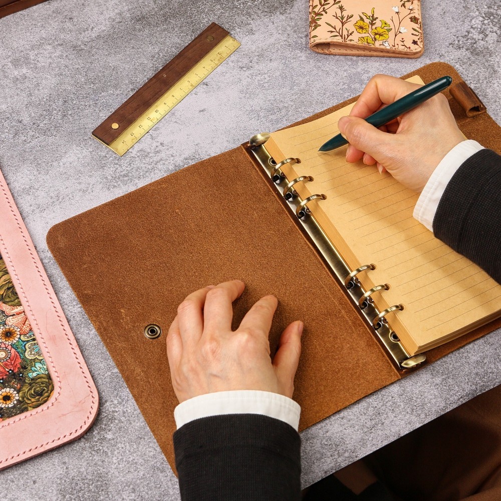 Leather A5 binder planner, Personalized leather journal notebook, leather gift