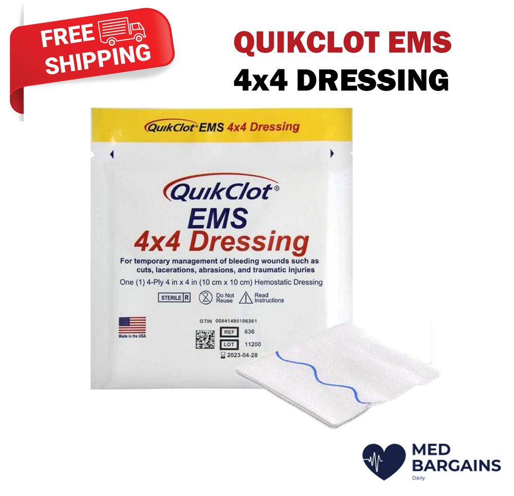 QuikClot EMS Sterile 4x4 Disposable Dressing