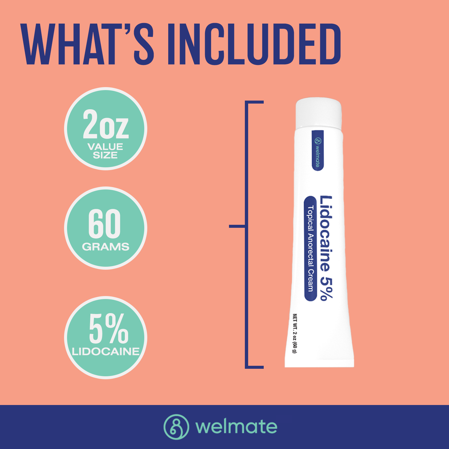 WELMATE Pain Relief, 5% Lidocaine Numbing Cream, Topical Anesthetic, 2oz