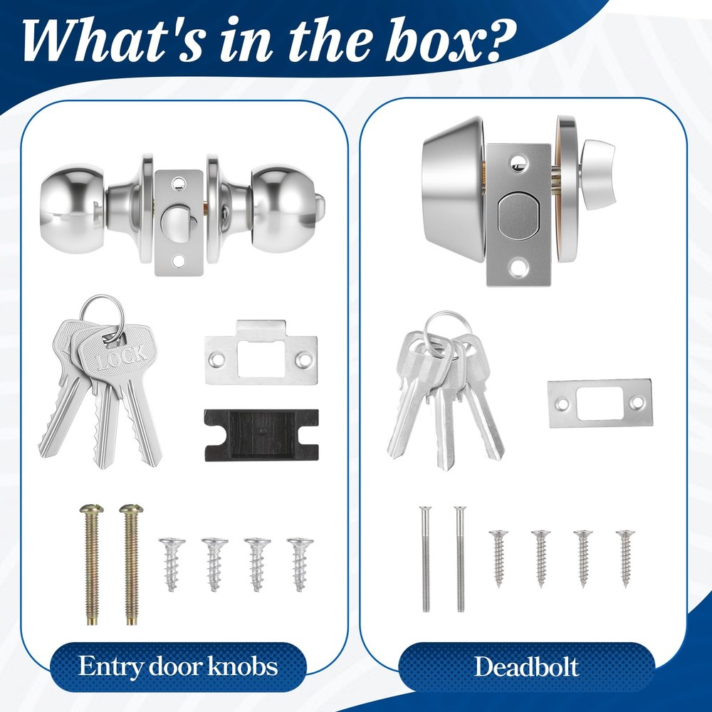 Qulkws 2 Sets Entry Door Knob Dead Bolt Level Locks Combo Silver