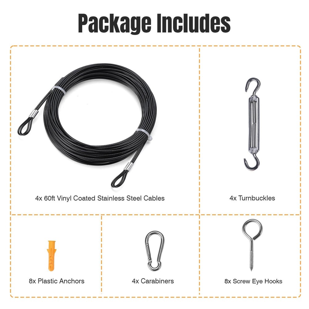Yessources String Light Hanging Kit 240Ft Vinyl Coated Wire Rope T304 Cable