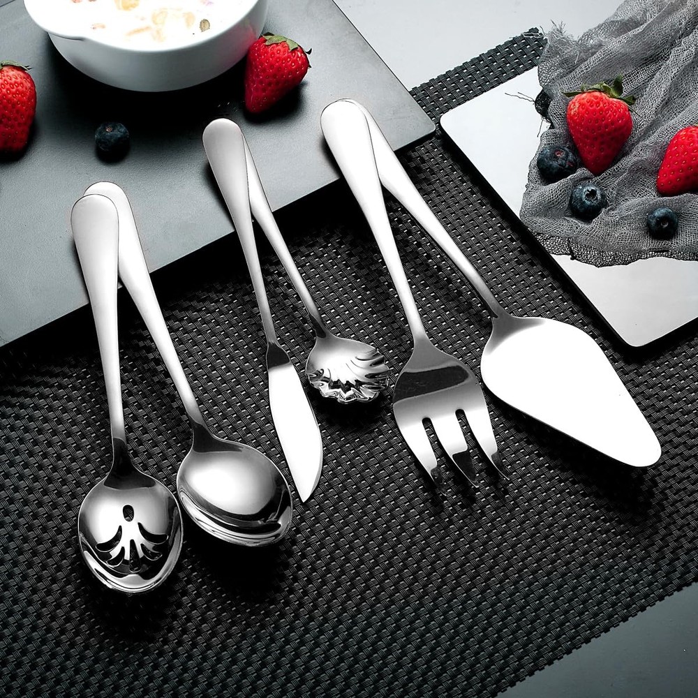 Silverware Serving Set 6 Pieces, Stainless Steel Serving Spoons Set, Flatware...