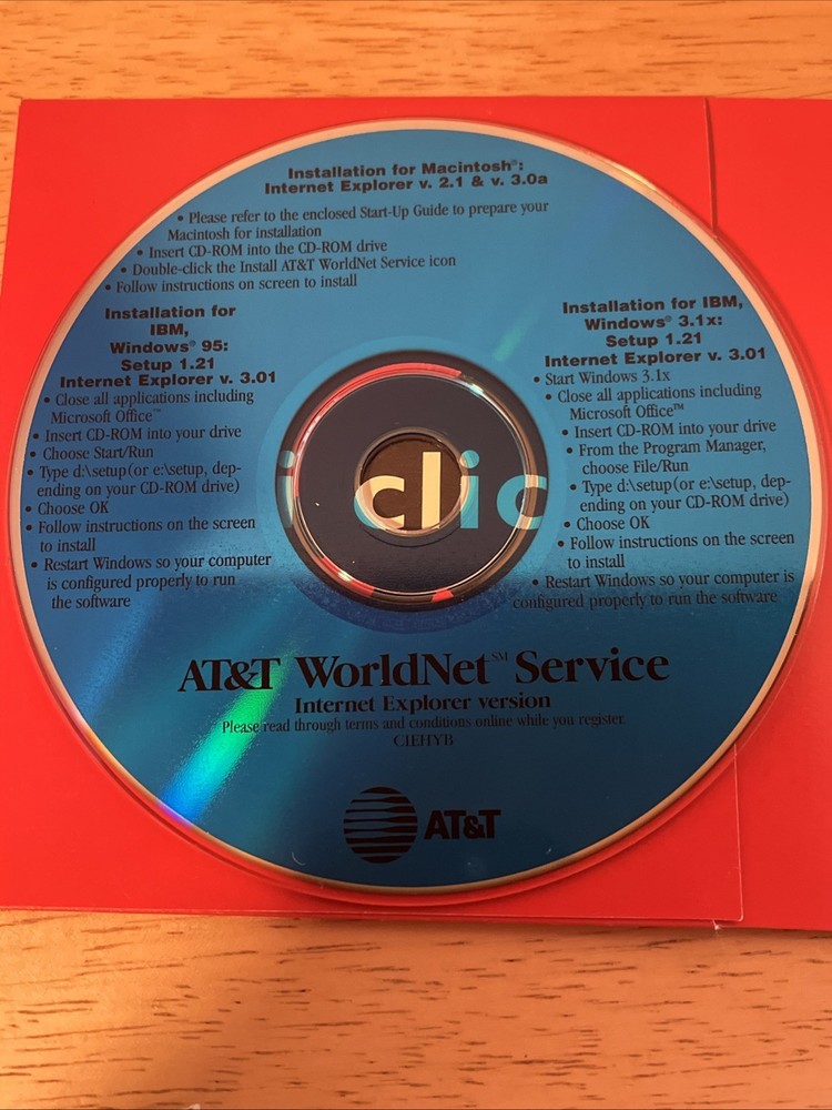 VINTAGE AT&T Worldnet Service Software CD Internet Explorer Version Mac, IBM