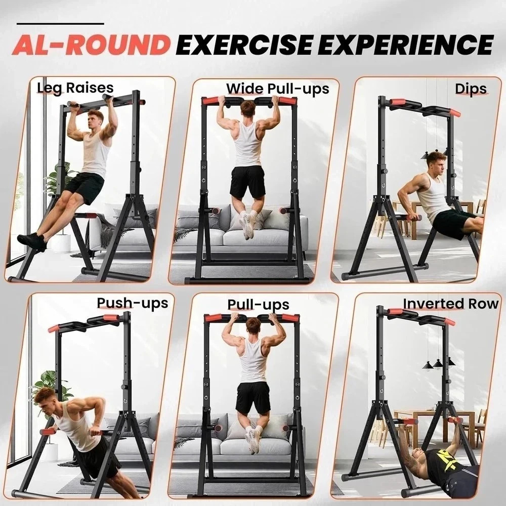Foldable Power Tower, Adjustable Multifunction Pull up Bar Tower Station, Pullup