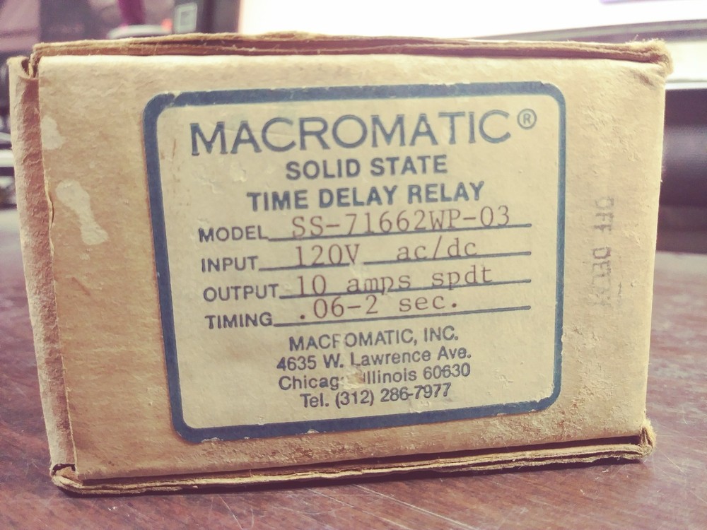 MACROMATIC SS-71662WP-03 SOLID STATE TIME DELAY RELAY 120V .06 - 2 SECONDS NIB