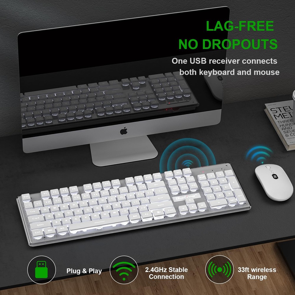 Wireless Keyboard and Mouse Combo, Rechargeable Backlit Gaming Set for PC, Mac