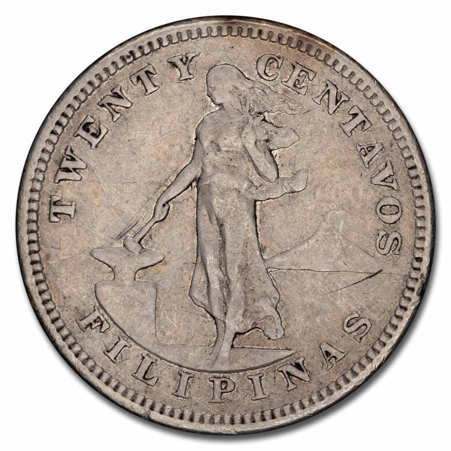 1903-1906 Philippines Silver 20 Centavos Avg Circ (Random Dates)