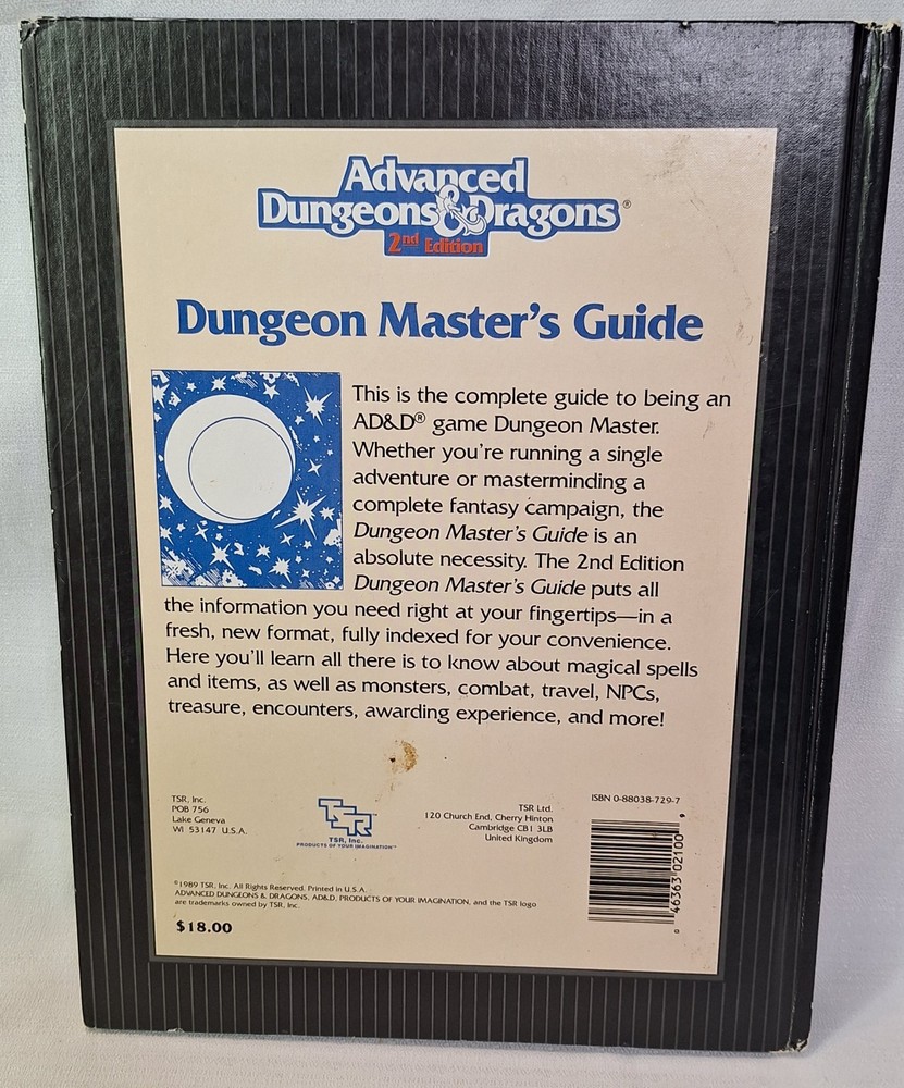 Advanced Dungeons & Dragons 2nd Edition DUNGEON MASTER'S GUIDE TSR 1989 Hardback