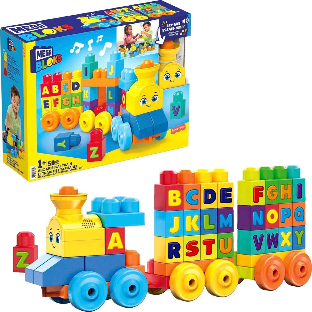 MEGA BLOKS First Builders Toddler Building Blocks Toy Set, ABC Musical Train wit