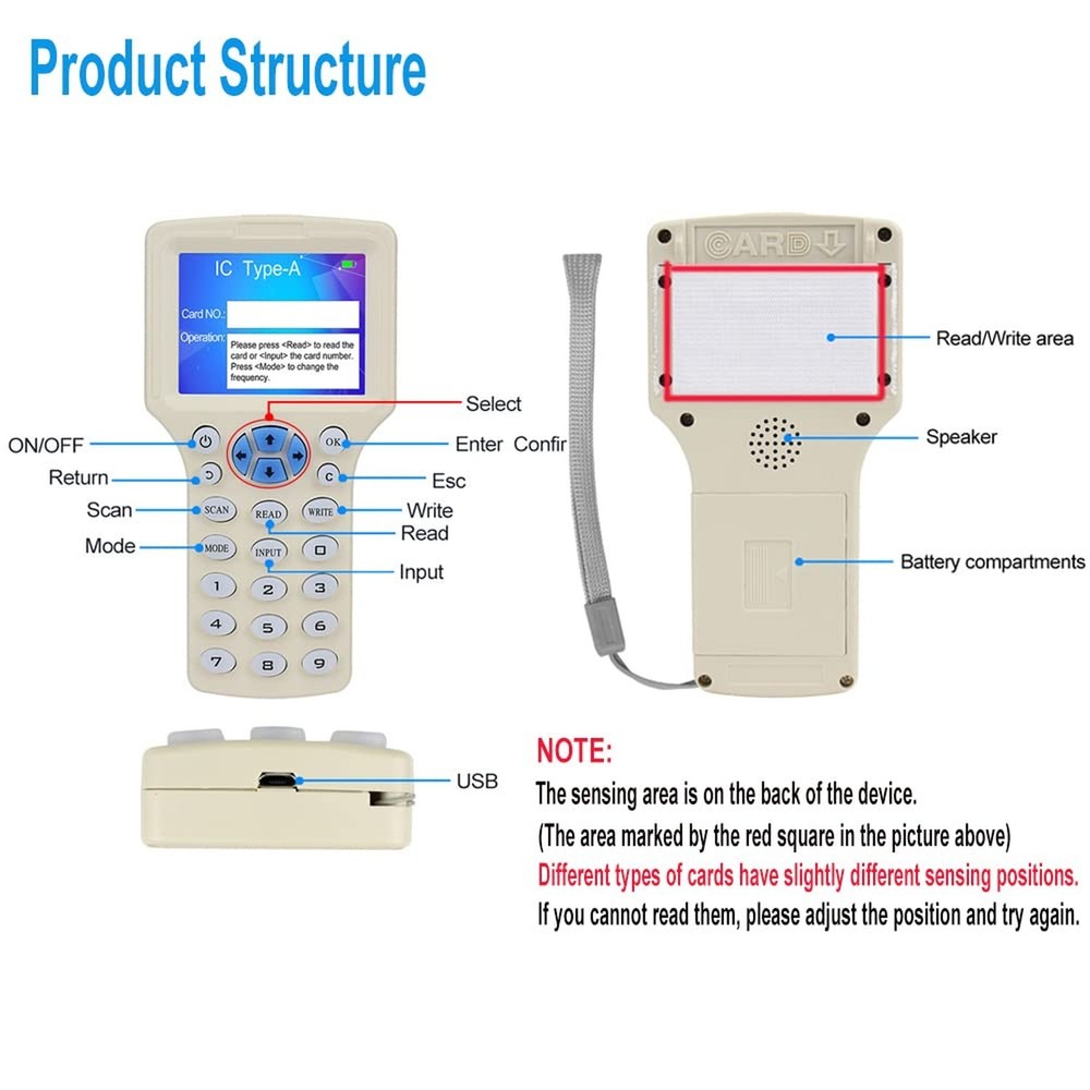 JASAG RFID Reader Writer Duplicator, NFC Reader, 125KHz 13.56MHz RFID Smart C...