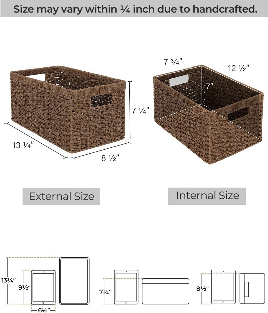 Dark Brown Storage Baskets, Rectangular Shape, 2-Pack