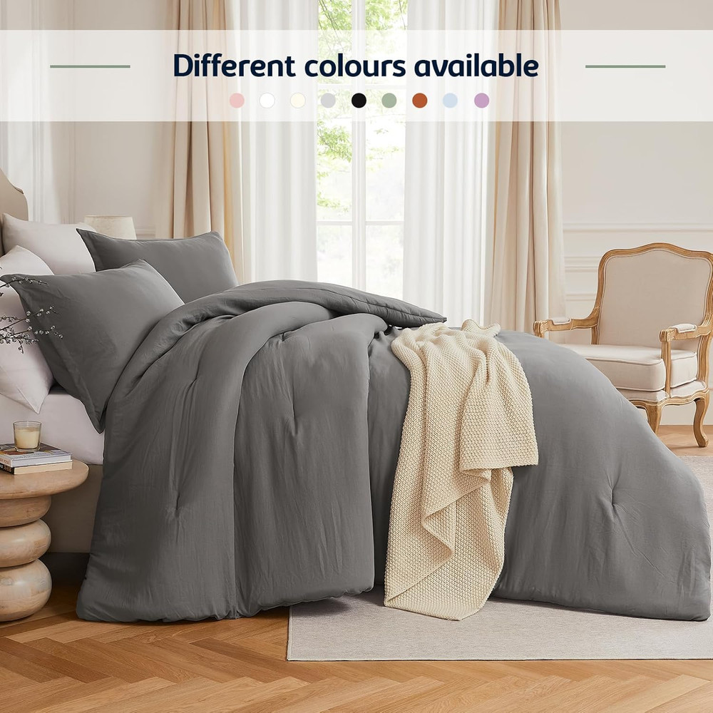 Queen Comforter Sets Grey,3Pcs Soft Lightweight Breathable Bedding Comforter Set