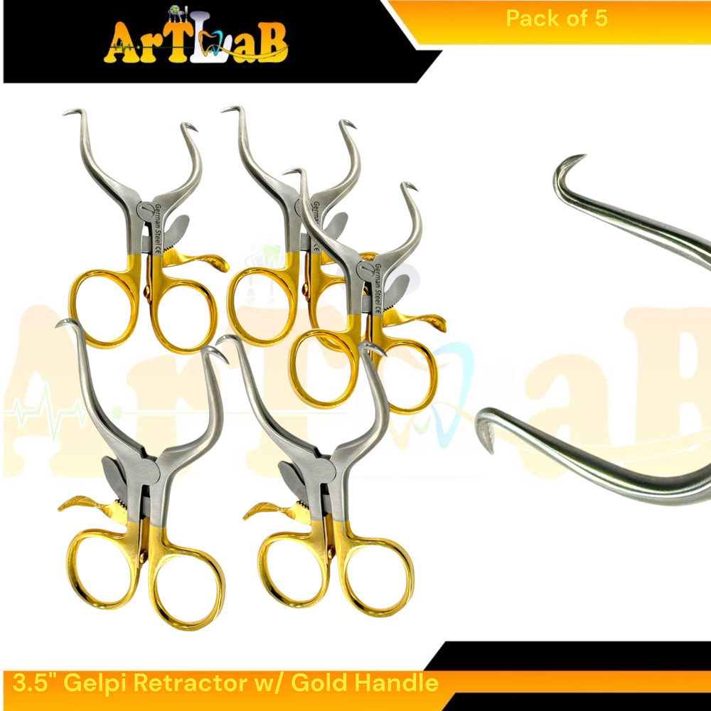 Small Gelpi Retractor Spreader 3.5" Self-Retaining w/ Sharp Prongs, Premium 5pc
