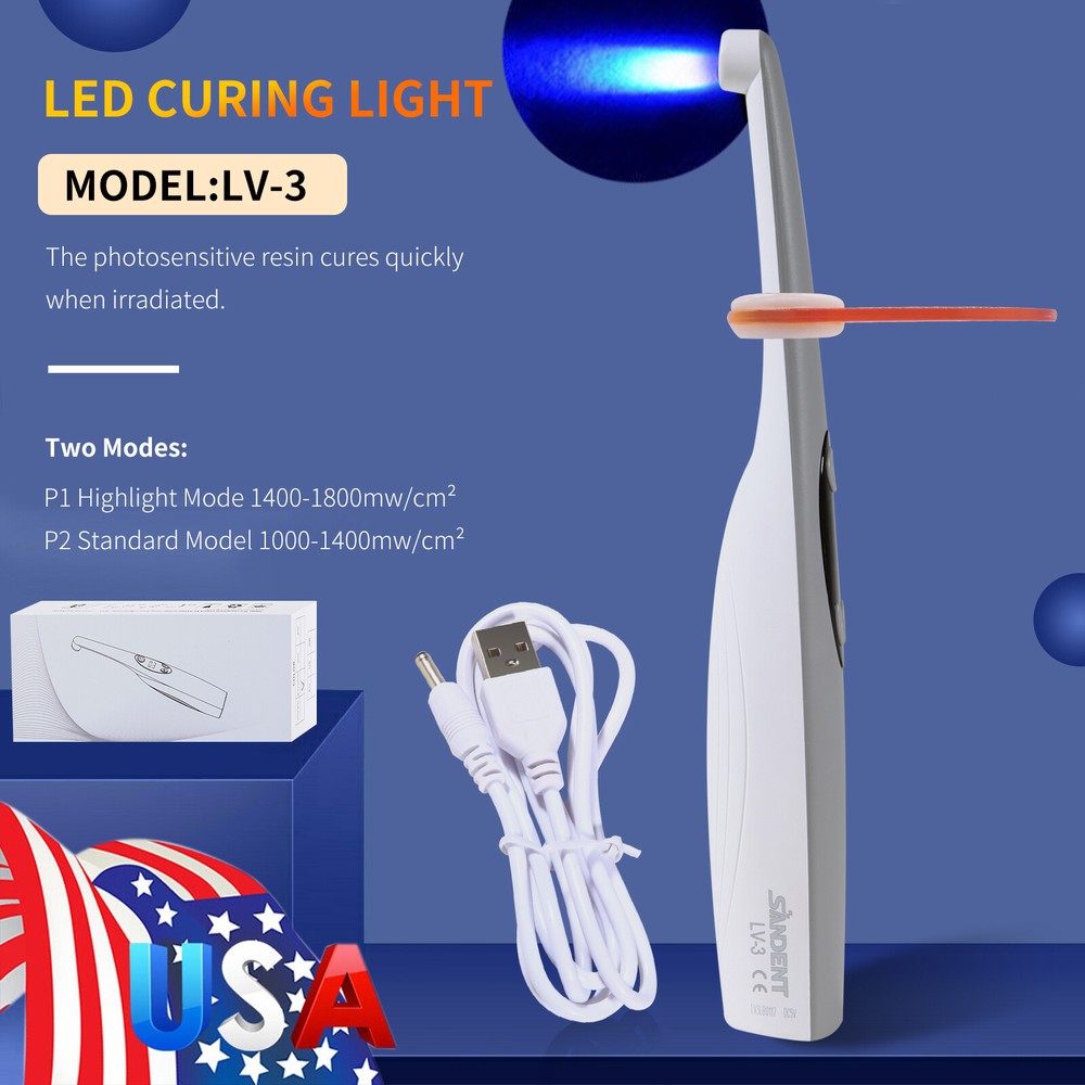 Dental Cordless Curing Light 3 Second LED Light Cure Lamp 3 Modes LV-3