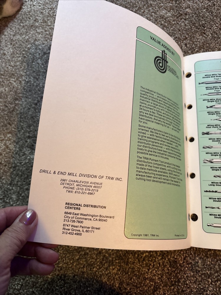 1981 Putnam Tool Catalog P81 Drill & End Mills TRW Tool Divisions