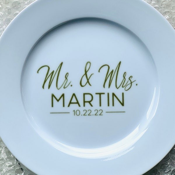 Personalized Stamped Elegance Wedding Plate, Wedding Keepsake