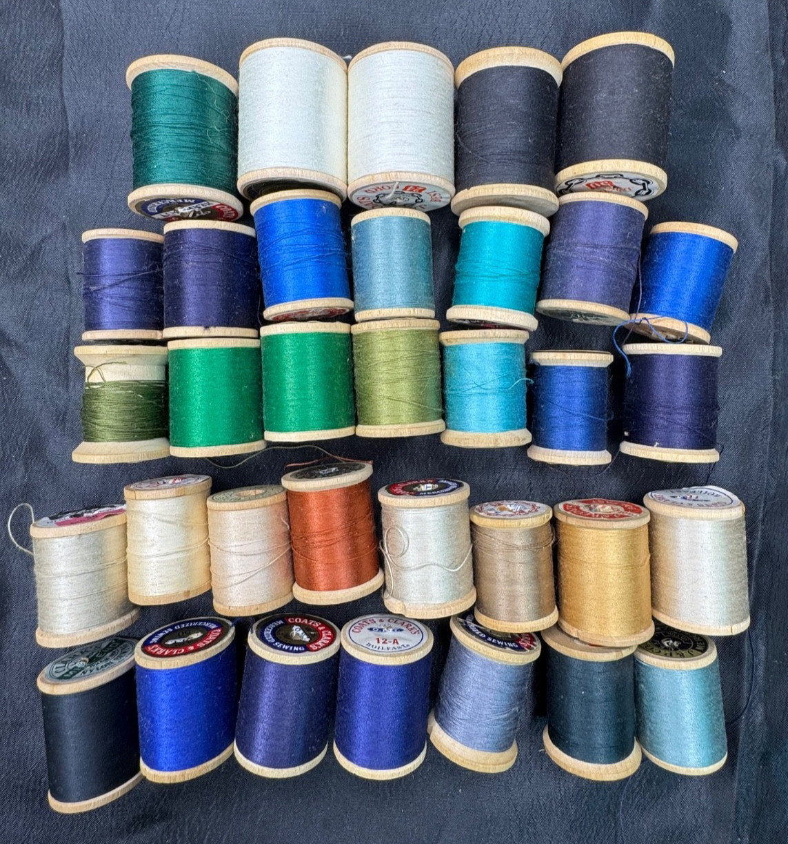 Lot of Vintage Wooden Sewing Thread Spools Various Brands Colors Sizes