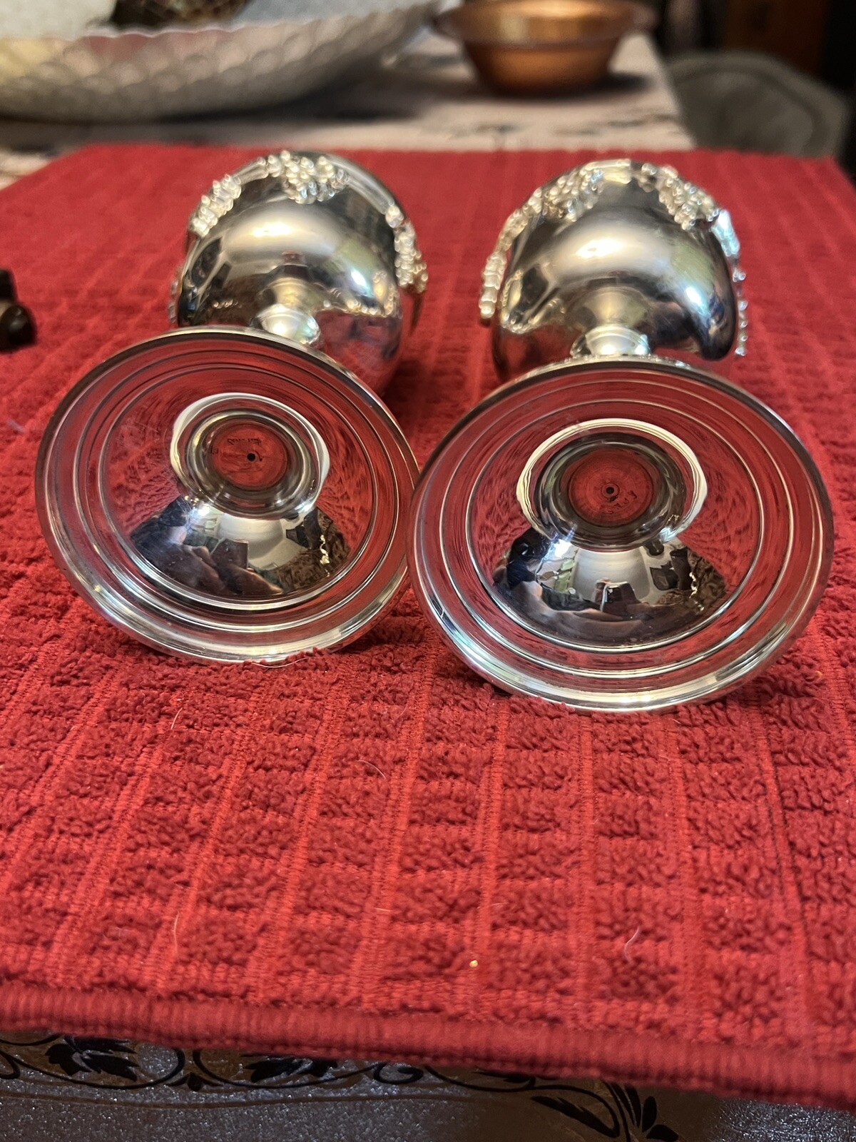 Vintage Set Of 2 Italian Grape Harvest Silver Plated Champagne / Wine Goblets