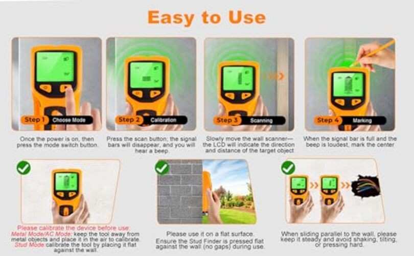 5 in 1 Stud Finder, Poledy Stud Detector - Precisely Locates the Center and