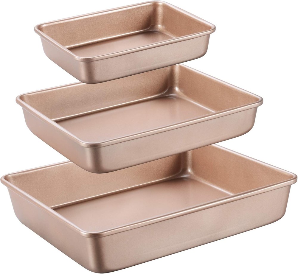Deep Baking Pans Set Nonstick,Rectangle Cake Pan,Stackable Bakeware Set of