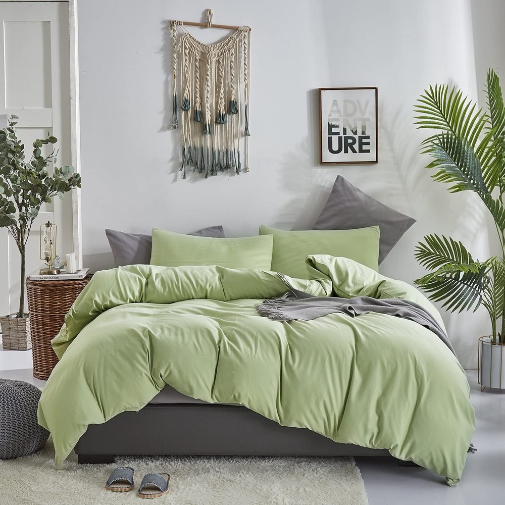 KAREVER Light Green Comforter Set King Solid Sage Green Bedding Set Lightweig...