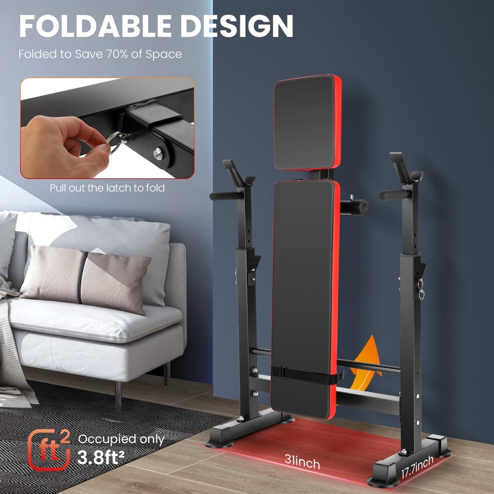 600lbs/900lbs Weight Bench Set with Squat Rack Adjustable Foldable Workout Bench