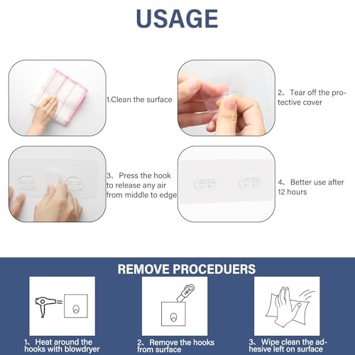 + 8 Pack Shower Caddy Adhesive Hooks Replacement, Strong Sticker Double Hooks