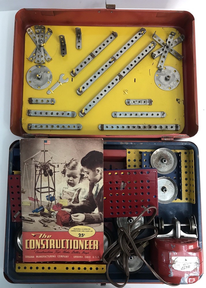 Constructioneer 1940's Erector Set No. 8 Urbana Wasp Motor *Read* E