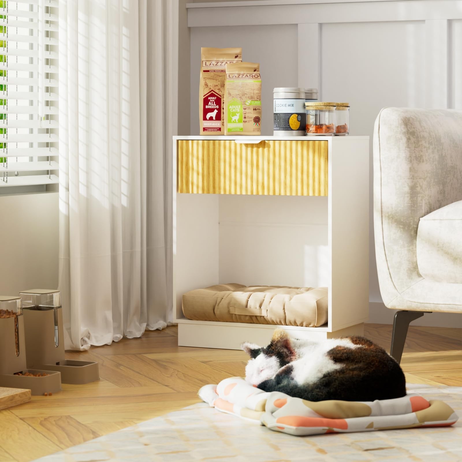 Fluted Nightstands Set of 2, Wood Bedside Table with Drawer and Open Shelf, M...