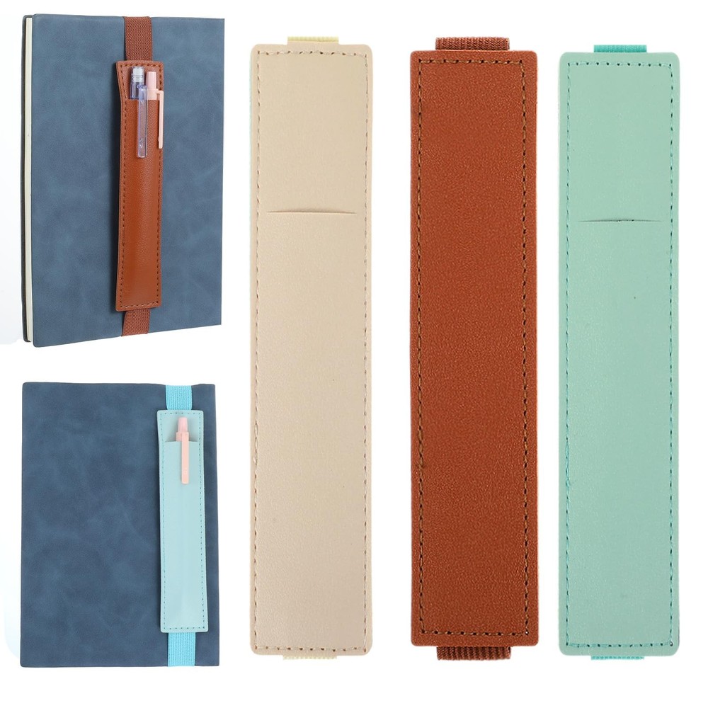Mabor 3Pcs Elastic Notebook Pen Holder, Adjustable Beige, light blue, brown