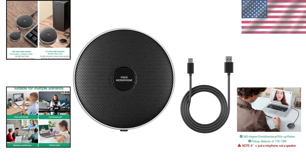 Omnidirectional Microphone for Desktop: Plug & Play USB for Meetings & Classes