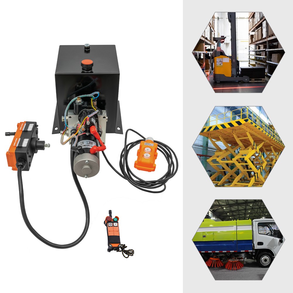 DC 12V 8 Quart Single Acting Hydraulic Pump Dump Trailer Power Unit Dual Control