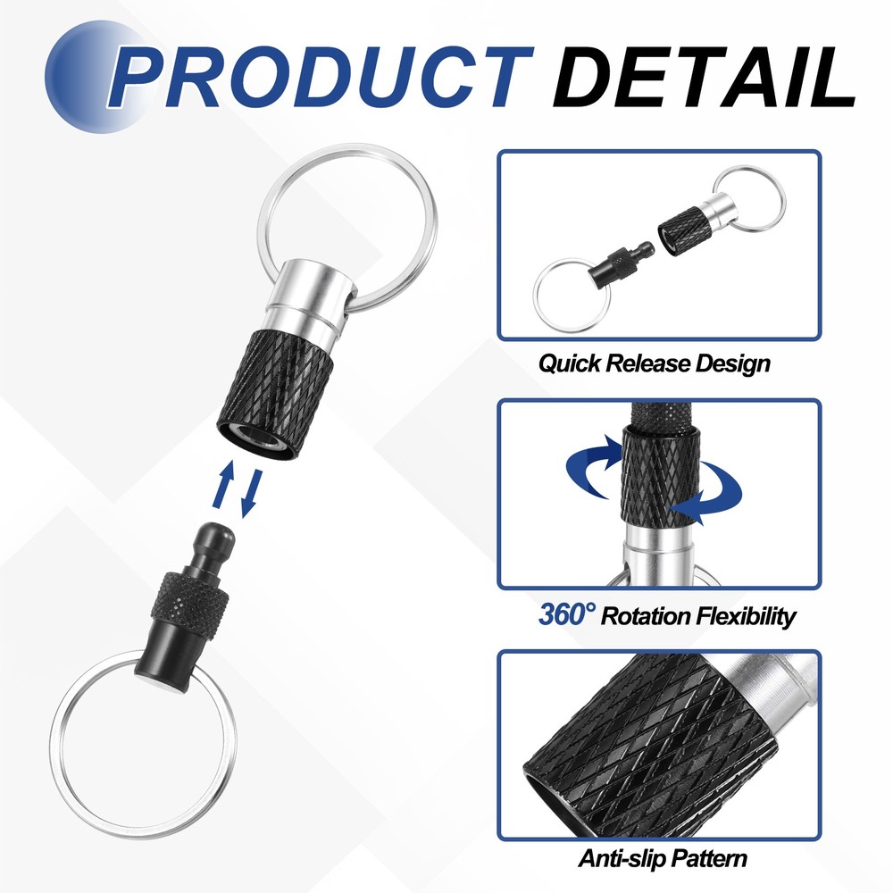 4 Pack Quick Release Keychain Pull Apart Detachable Swivel Keychain, Black