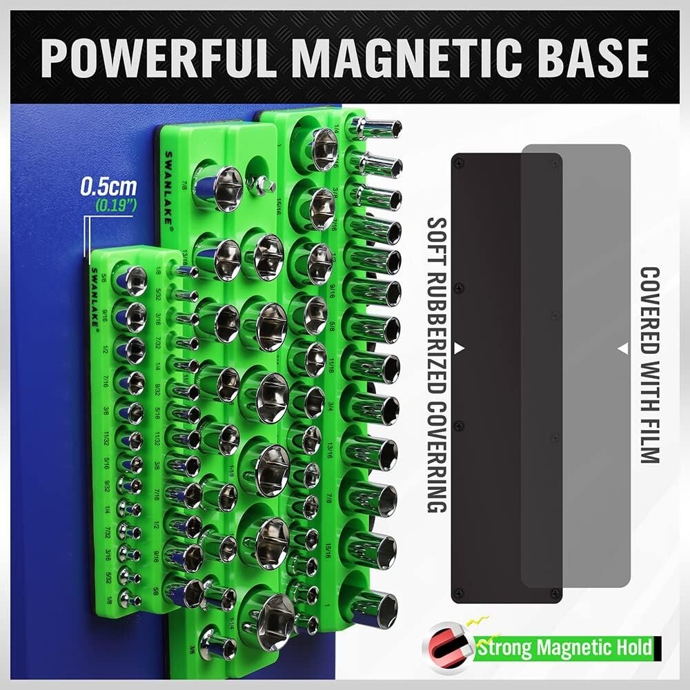 Magnetic Socket Organizer Set, 3-Piece SAE Socket Holder Set Includes 1/4", 3/8"
