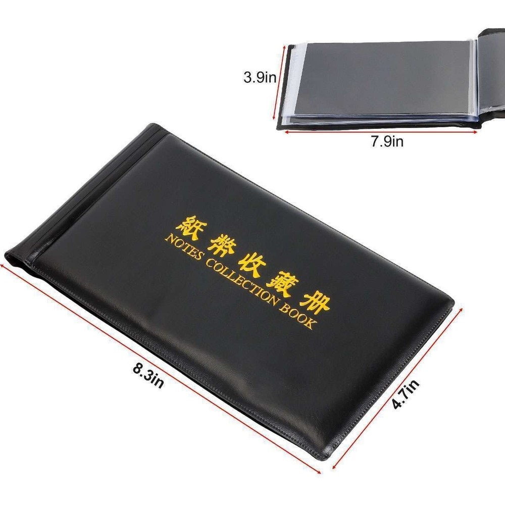 60pcs Paper Money Currency Banknote Collection Album Pocket Book Storage Black