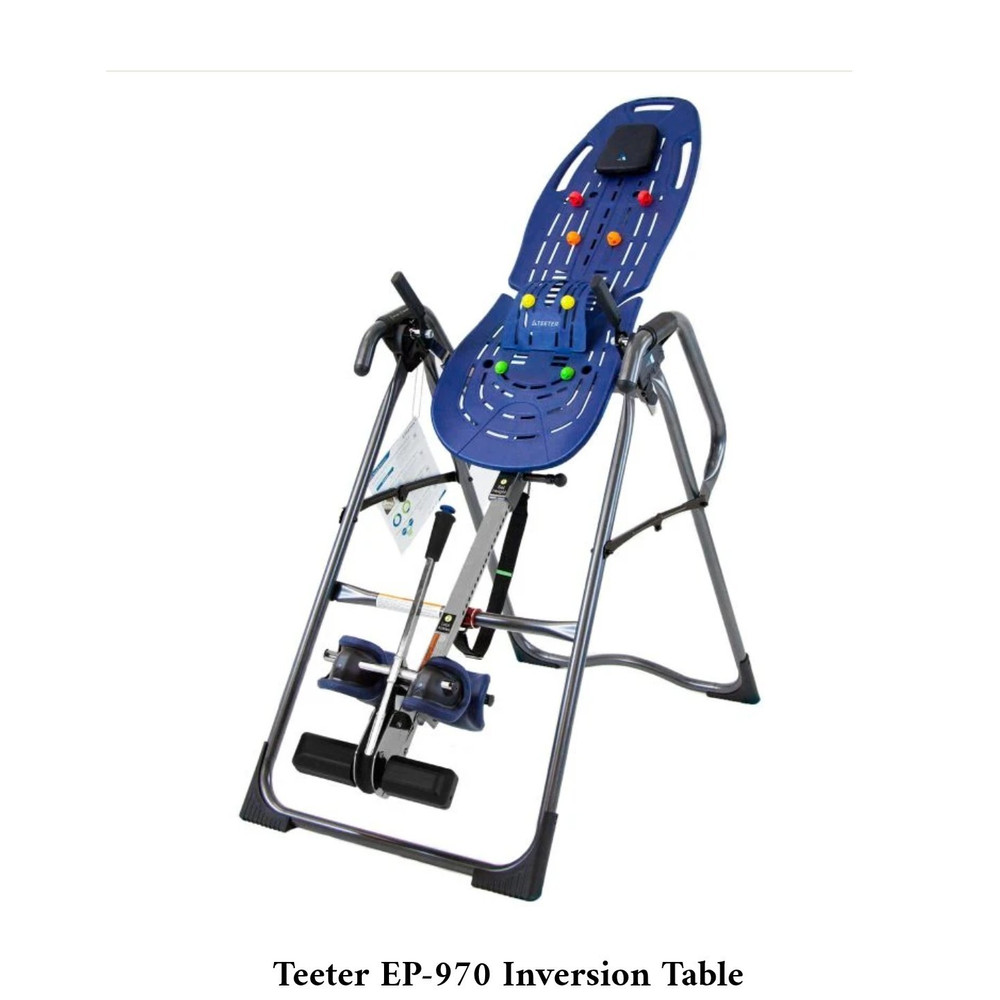Teeter EP-970 Adjustable Padded Foldable Inversion Table Blue w/ Accessories