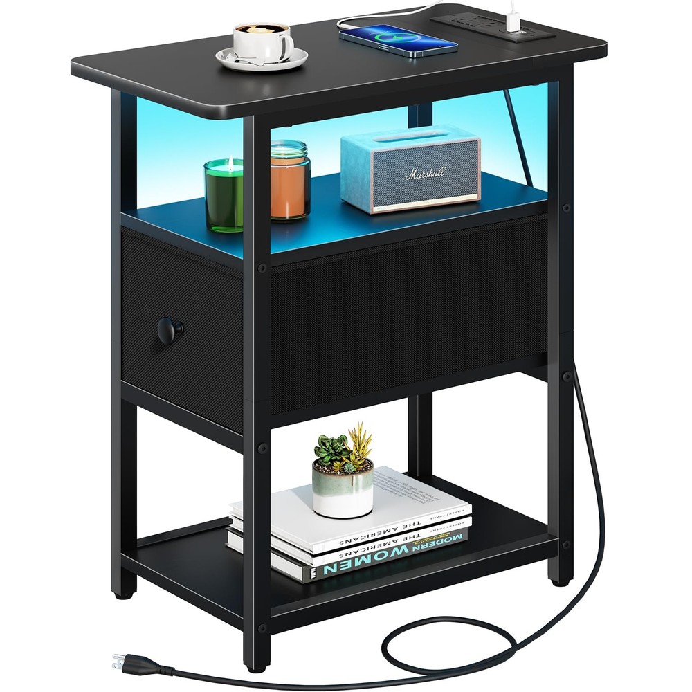 Yoobure End Table with Charging Station, Narrow Side Table with Adjustable Fa...