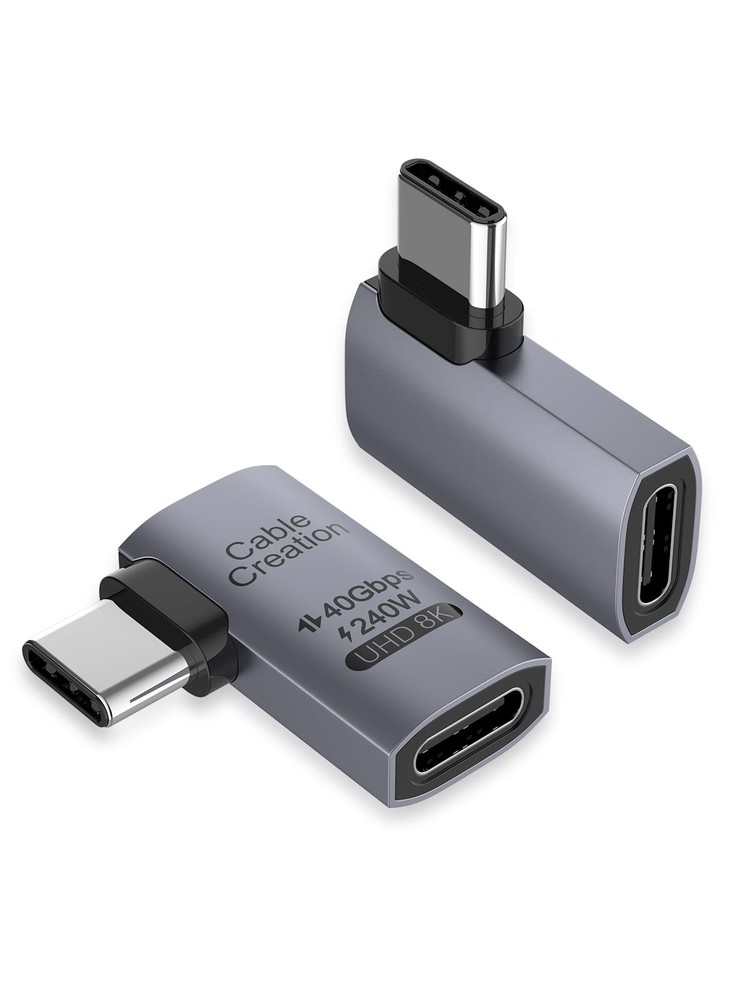 CableCreation Right Angle USB C Adapter 2 Pack, C Male 2PCS, Space Gray