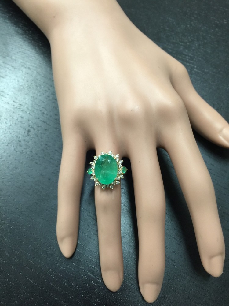 6.42Ct Natural Emerald & Diamond 14K Solid Yellow Gold Ring